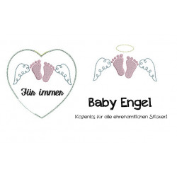 Stickdatei Baby Engel - ITH Herz und Engelsflügel Füßchen für Sternchen